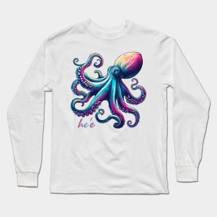 Striking Colors Octopus - He'e in Hawaiian Long Sleeve T-Shirt